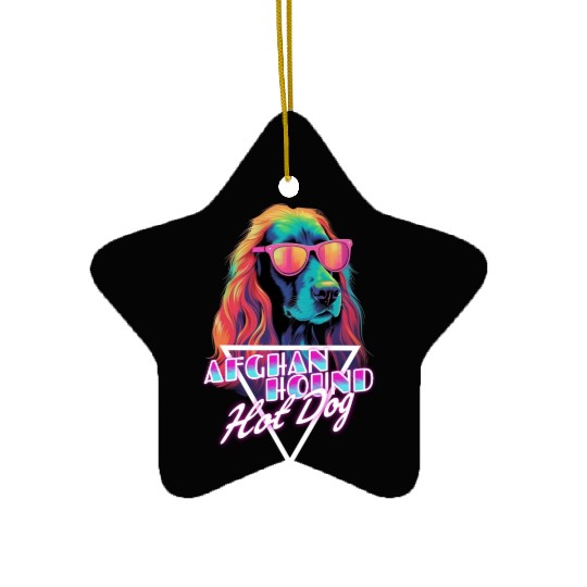 Retro Wave Afghan Hound Hot Dog Ceramic Ornaments