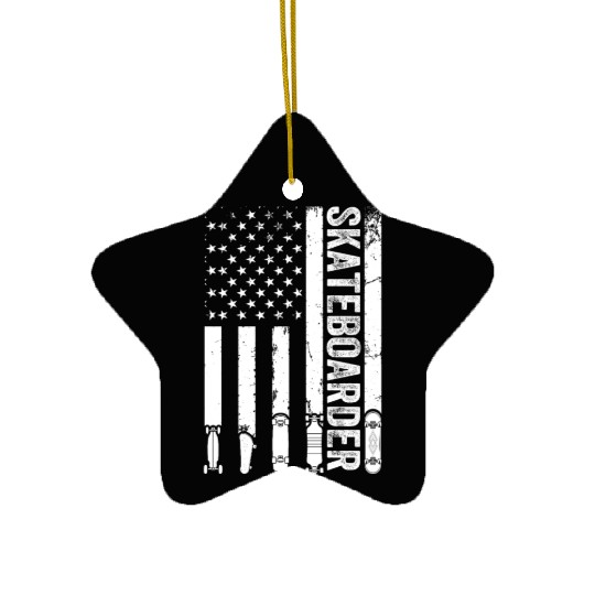 Skatepark Skateboard Skateboarder US Flag Ceramic Ornaments