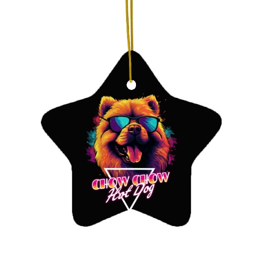 Retro Wave Chow Chow Hot Dog Ceramic Ornaments