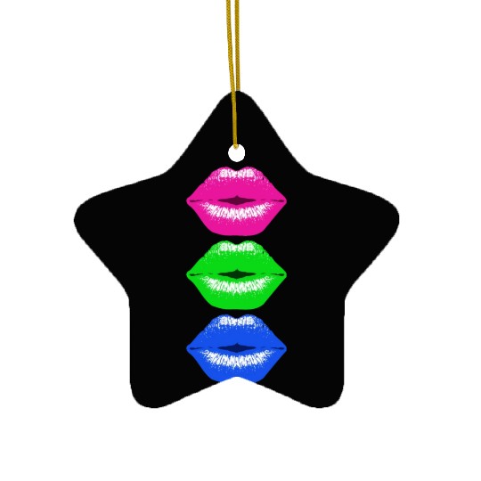 3 Kissing Lips Neon Colors Ceramic Ornaments
