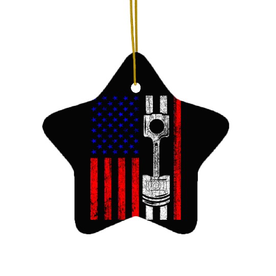 American Flag Piston Muscle Car Patriotic Vintage Ceramic Ornaments