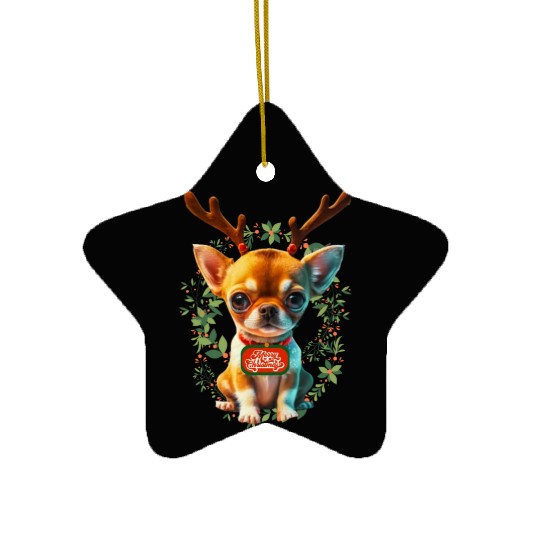 Chihuahua Deer Merry Christmas Ceramic Ornaments