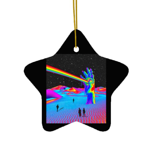 Rainbow In Galaxy Desert Night Retro Surrealism Ceramic Ornaments