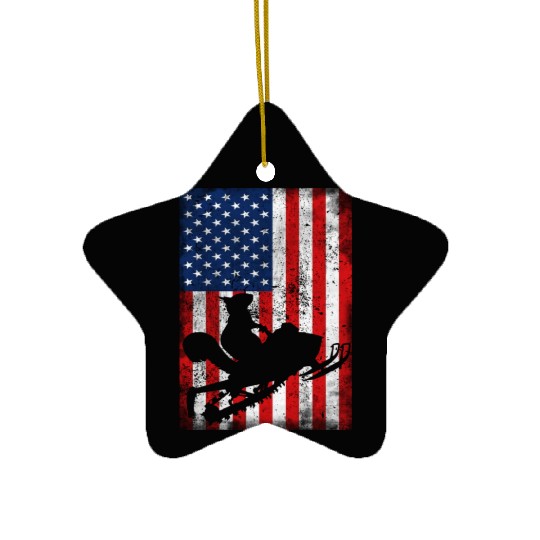 Cute Squirrel Snowmobile USA Flag Snowmobiling Ceramic Ornaments