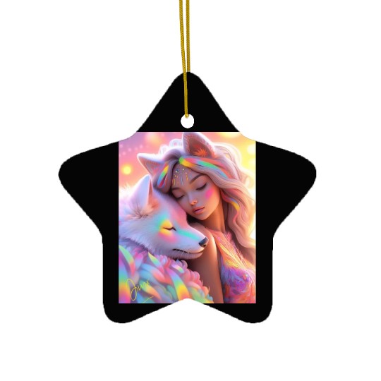 Rainbow Friends - White Wolf and Girl Ceramic Ornaments