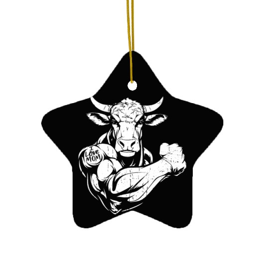 Cow Cattle Biceps Tattoo I Love Mom Ceramic Ornaments