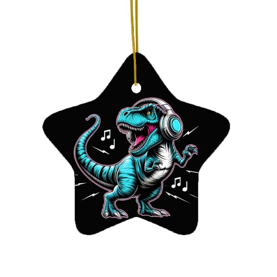 Dancing Tyrannosaurus Rex with Headphone Ceramic Ornaments