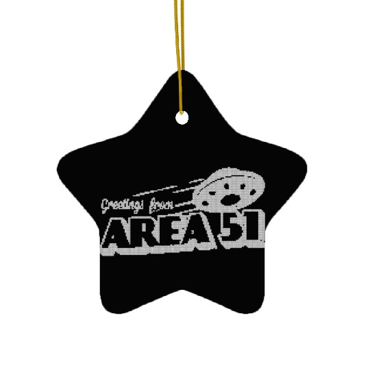 Greetings From Area51 Funny Alien Xmas Faux Knit Ceramic Ornaments
