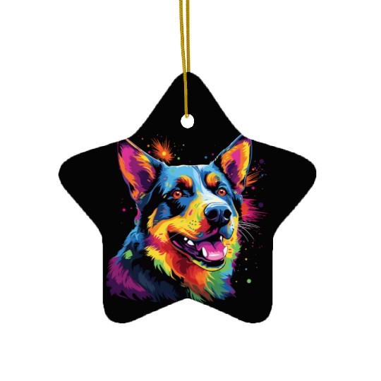 Watercolor Colorful Australian Cattle Dog Ceramic Ornaments