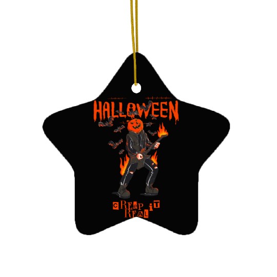Pumpkin rock n roll bat guitar spooky gift idea Ceramic Ornaments