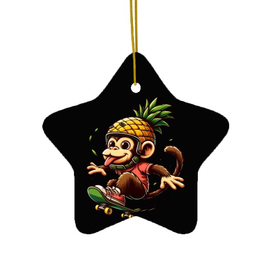 skateboarding monkey with pineapple helmet Ceramic Ornaments