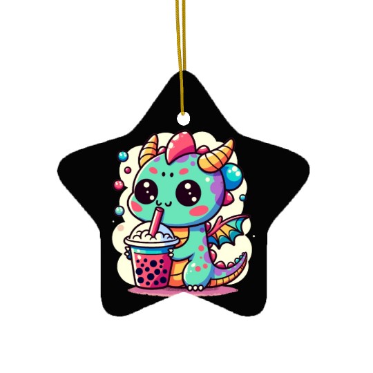 Boba Tea Dragon Kawaii Ceramic Ornaments