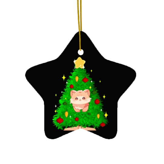 Dog inside a Christmas tree Ceramic Ornaments