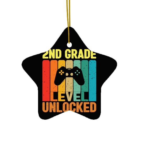 2nd Grade Level Unlocked Video Game Back to School Ceramic Ornaments