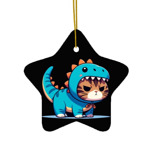 Grumpy Cat in Velociraptor Costume Ceramic Ornaments
