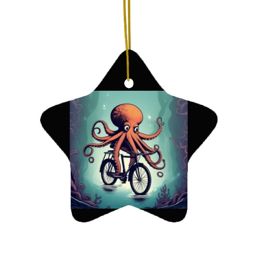 A weird octopus riding a bicycle Ceramic Ornaments