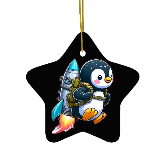 Penguin with jetpack Ceramic Ornaments