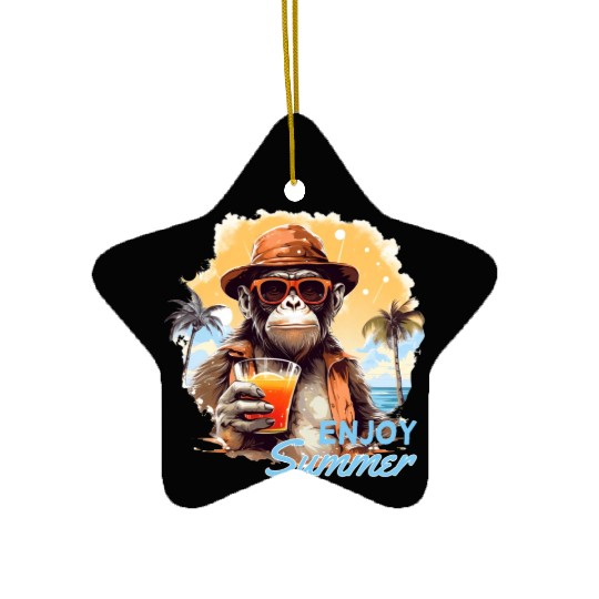 Cool Monkey With Drink Funny Animals Chimpanzee Ceramic Ornaments