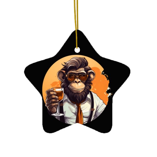 Cool Monkey With Drink Funny Animals Chimpanzee Ceramic Ornaments