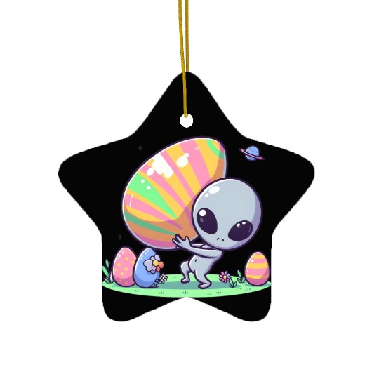 Alien with huge easter egg Ceramic Ornaments