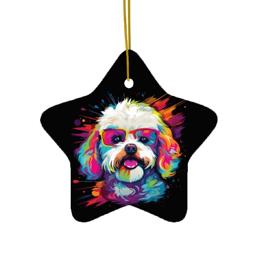 Watercolor Colorful Bichon Frise Ceramic Ornaments