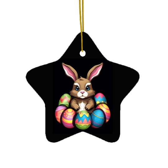 Easter Bunny Rabbit Colorful Eggs Easter Egg Hunt Ceramic Ornaments