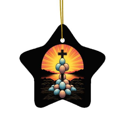 Christian Easter Day Cross Easter Egg Hunt Ceramic Ornaments