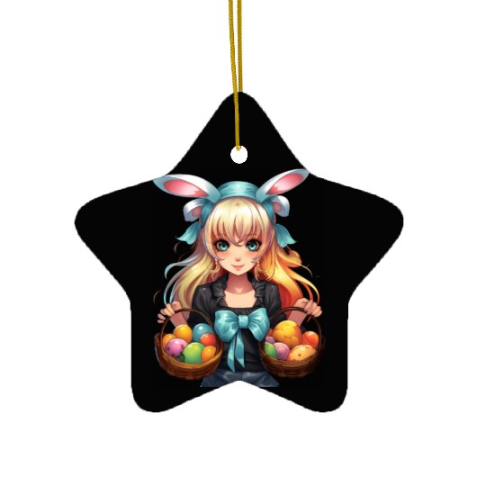 Easter Day Anime Girl Bunny Ear Easter Egg Hunt Ceramic Ornaments