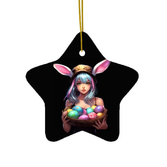 Easter Day Anime Girl Bunny Ear Easter Egg Hunt Ceramic Ornaments
