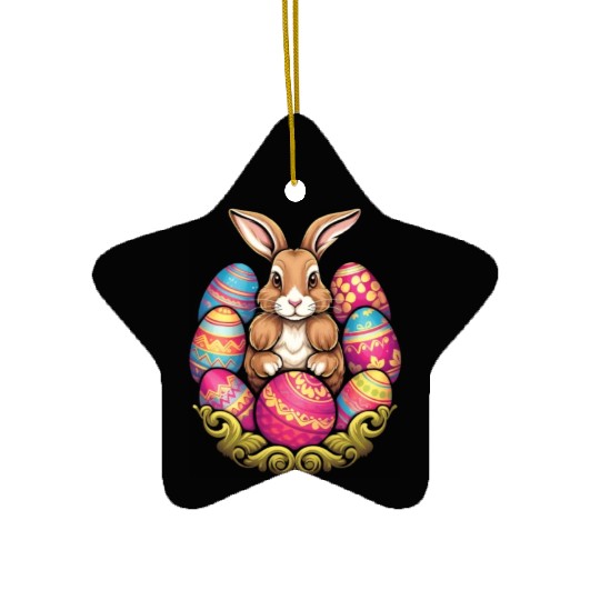 Easter Bunny Rabbit Colorful Eggs Easter Egg Hunt Ceramic Ornaments