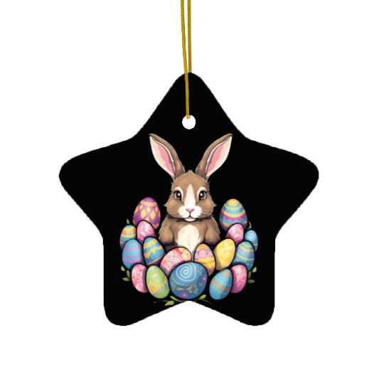 Easter Bunny Rabbit Colorful Eggs Easter Egg Hunt Ceramic Ornaments