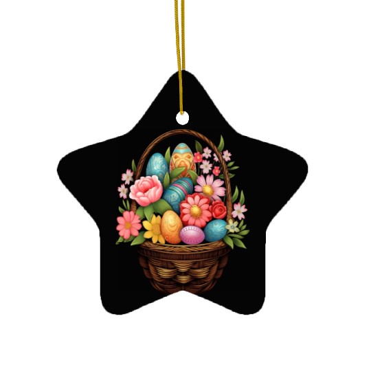 Easter Day Easter Egg Basket Spring Flowers Ceramic Ornaments
