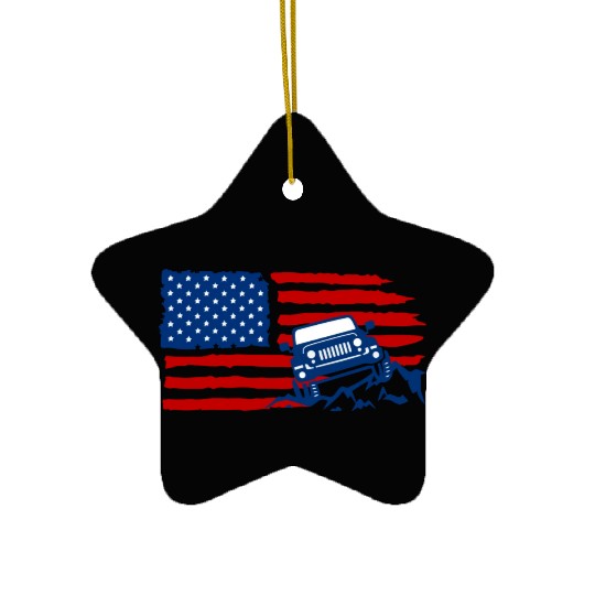 Rock Crawler American Flag Patriotic Monster Truck Ceramic Ornaments
