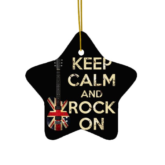Keep Calm and Rock On Union Jack Guitar Ceramic Ornaments