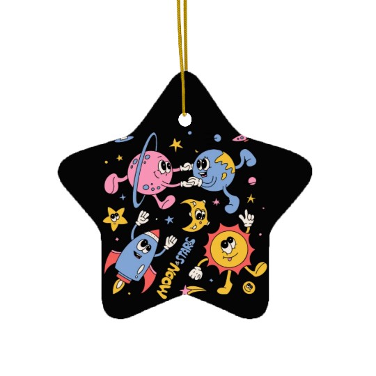 Solar System Planets Moon Sun Saturn Cute Groovy Ceramic Ornaments
