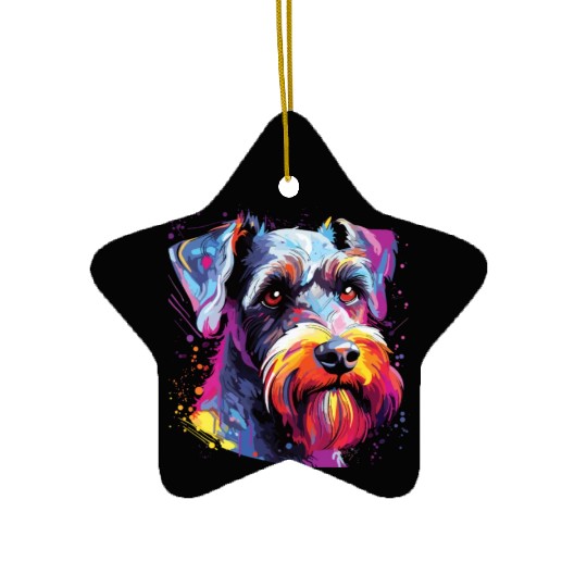 Watercolor Colorful Miniature Schnauzer Ceramic Ornaments