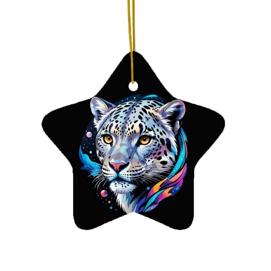 Cosmic Snow Leopard - Ethereal Animal Portrait Ceramic Ornaments