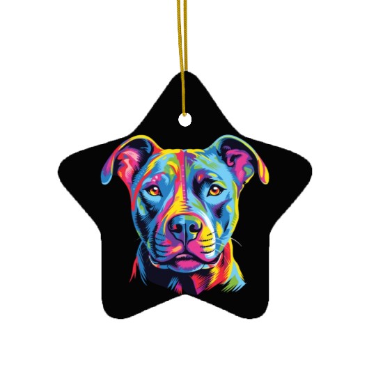 Watercolor Colorful American Pit Bull Terrier Ceramic Ornaments