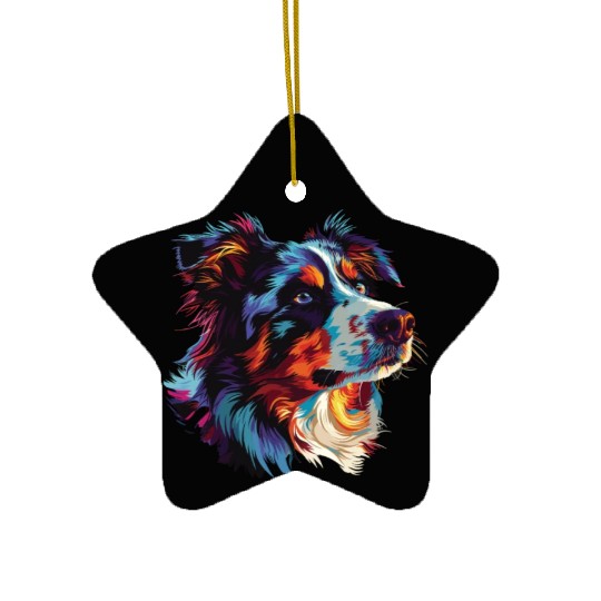 Watercolor Colorful Australian Shepherd Ceramic Ornaments