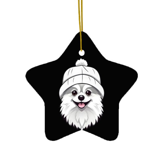 Cute Pomeranian with hat Ceramic Ornaments
