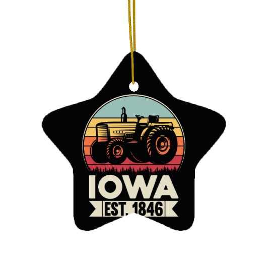 Iowa Vintage Tractor Farmer Gifts Ceramic Ornaments