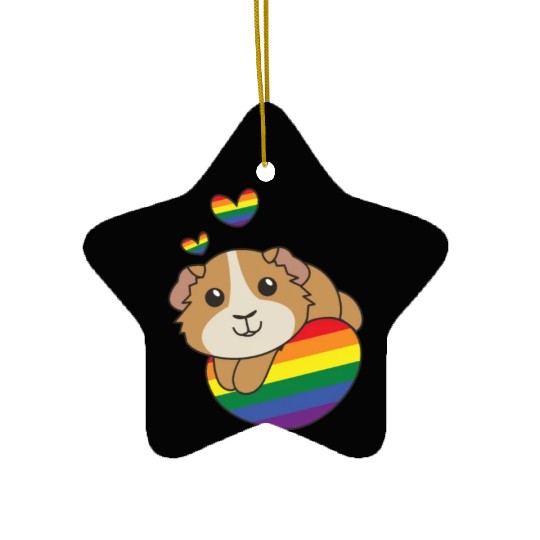 Rainbow Flag Pride Lgbtq Cute Guinea Pig Love Ceramic Ornaments