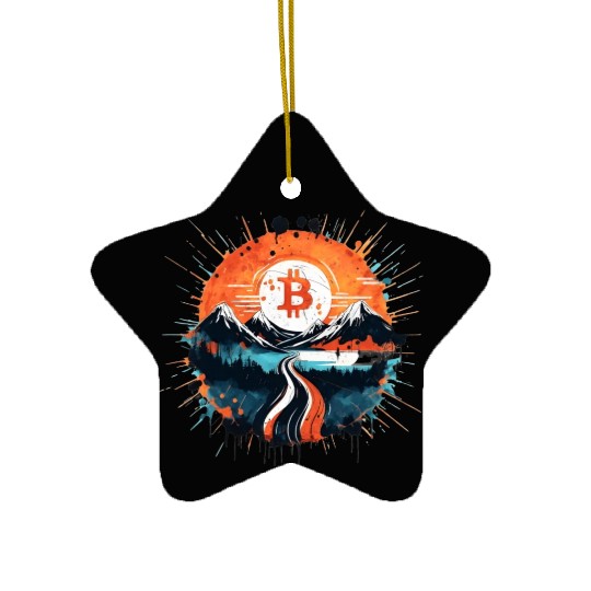 Bitcoin Japonese Ink Sunset Serenity Ceramic Ornaments