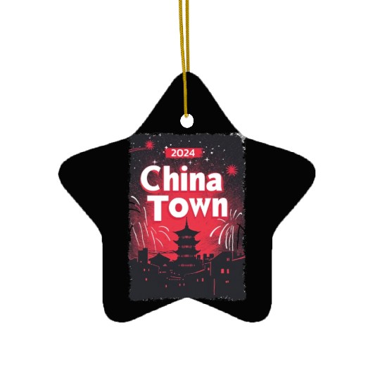 ChinaTown Ignites: Synthwave Red & Black Shiluette Ceramic Ornaments