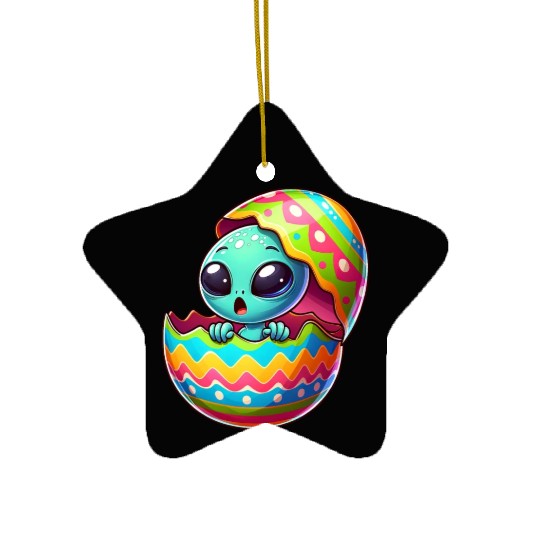 Colorful Alien Easter Egg Hatch Design Ceramic Ornaments