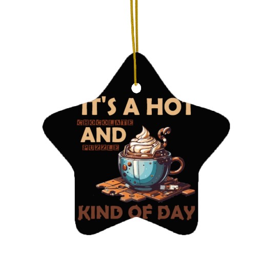 hot chocolate and puzzle kind of day Vintage retro Ceramic Ornaments