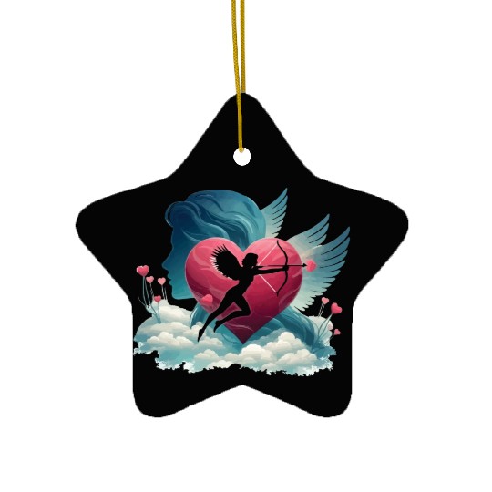 Valentine's Day with heart and Cupid. Love Heart Ceramic Ornaments