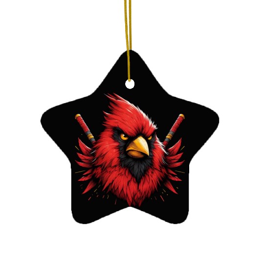 Red Northern Cardinal As Ninja Symbol Of Bravery Ceramic Ornaments