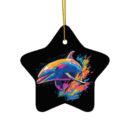 Watercolor Colorful Dolphin Colorful Animals Ceramic Ornaments
