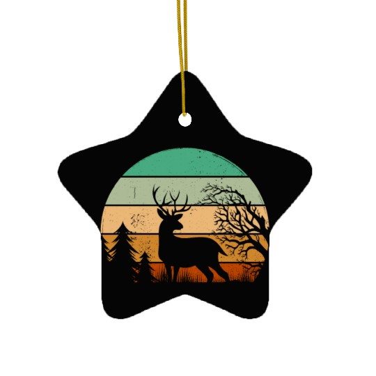 Serene Deer Twilight Forest Silhouette Ceramic Ornaments